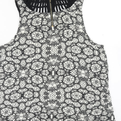 New Look Womens Black Geometric Viscose Basic Blouse Size 14 Round Neck - Neckline Detail