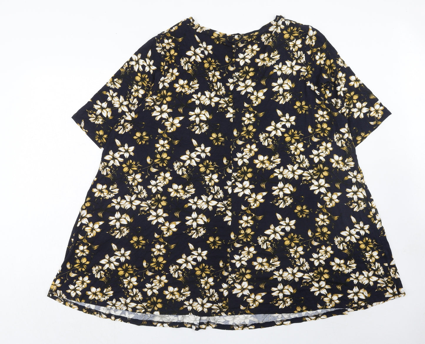 Yours Womens Blue Floral Viscose Basic Blouse Size 22 V-Neck