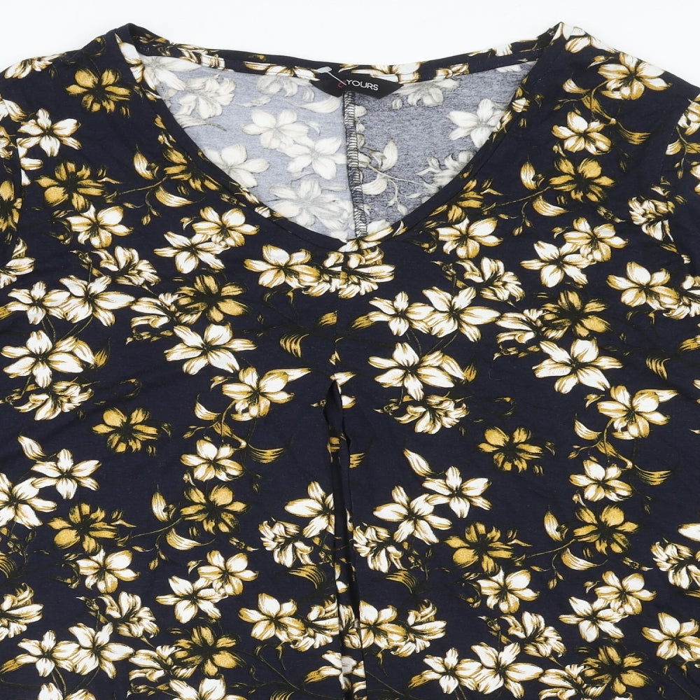 Yours Womens Blue Floral Viscose Basic Blouse Size 22 V-Neck