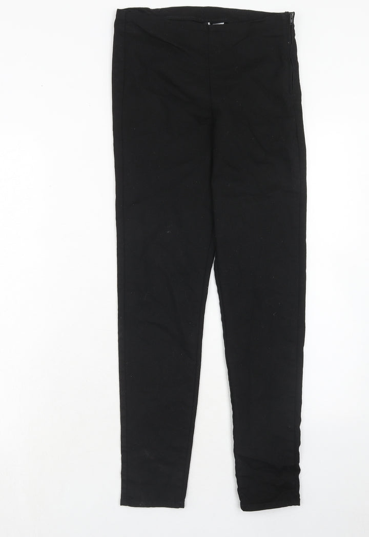 H&M Womens Black Cotton Trousers Size 10 Regular Zip