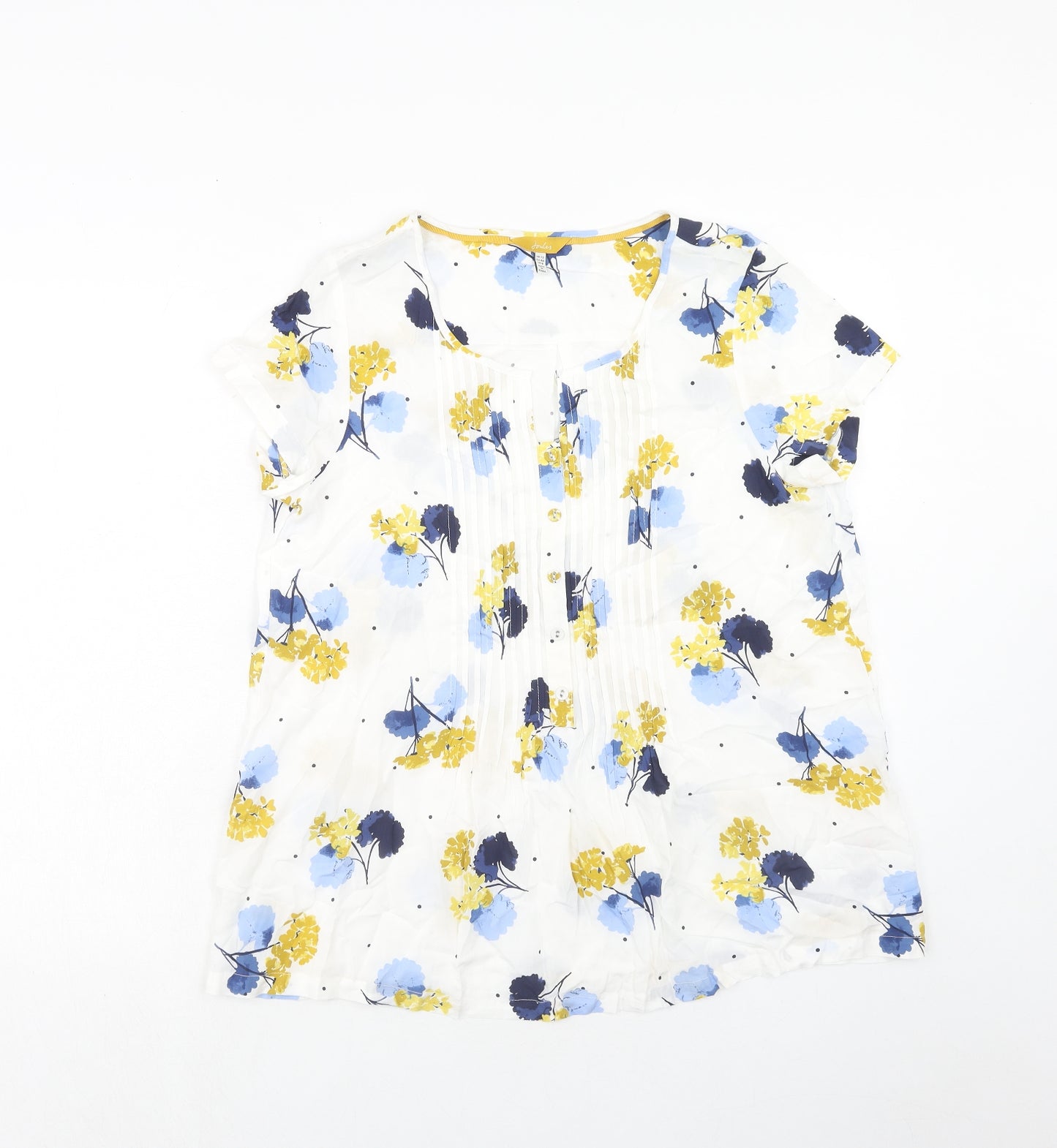 Joules Womens White Floral Viscose Basic Blouse Size 12 Boat Neck