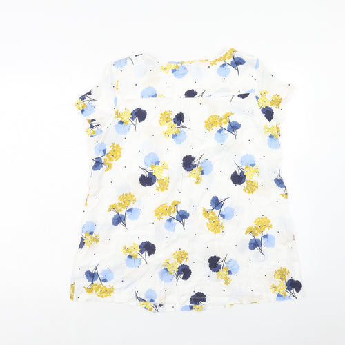 Joules Womens White Floral Viscose Basic Blouse Size 12 Boat Neck