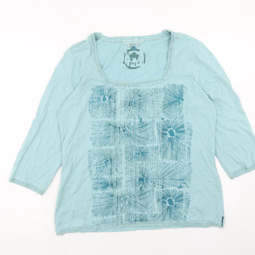 Fat Face Womens Blue Geometric Cotton Basic Blouse Size 16 Square Neck