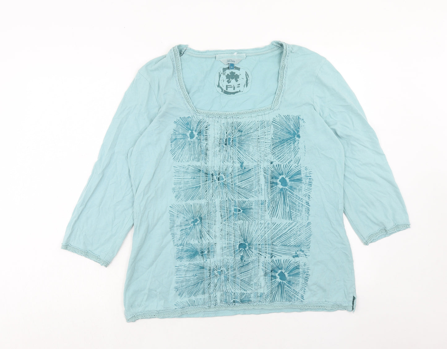Fat Face Womens Blue Geometric Cotton Basic Blouse Size 16 Square Neck