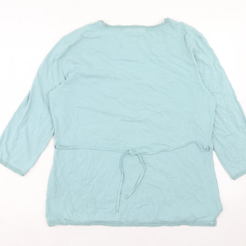 Fat Face Womens Blue Geometric Cotton Basic Blouse Size 16 Square Neck