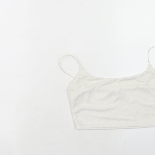 PRETTYLITTLETHING Womens White Polyester Cropped Tank Size 10 Square Neck