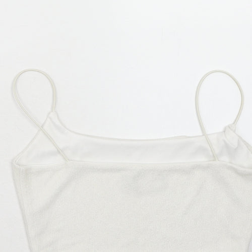 PRETTYLITTLETHING Womens White Polyester Cropped Tank Size 10 Square Neck