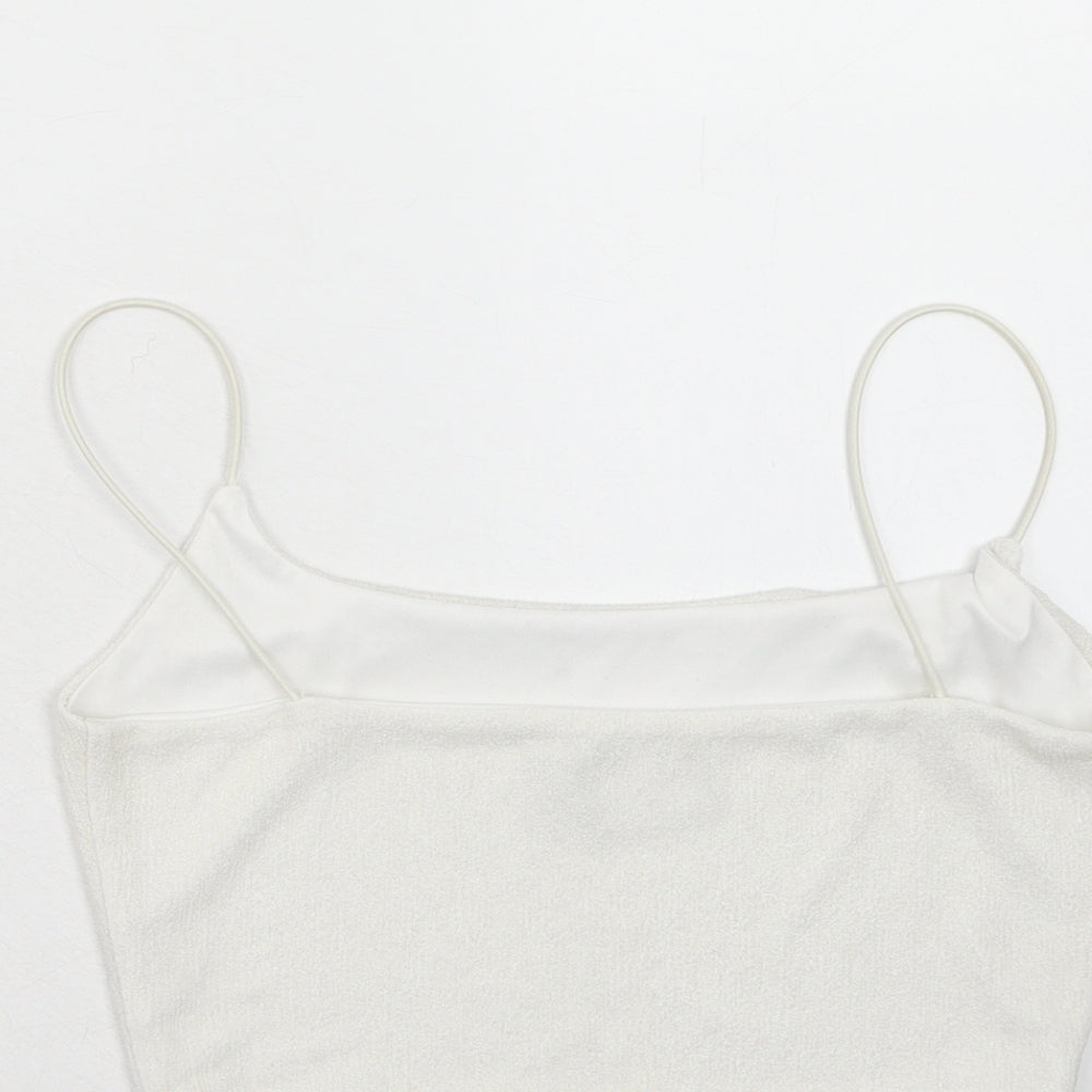 PRETTYLITTLETHING Womens White Polyester Cropped Tank Size 10 Square Neck