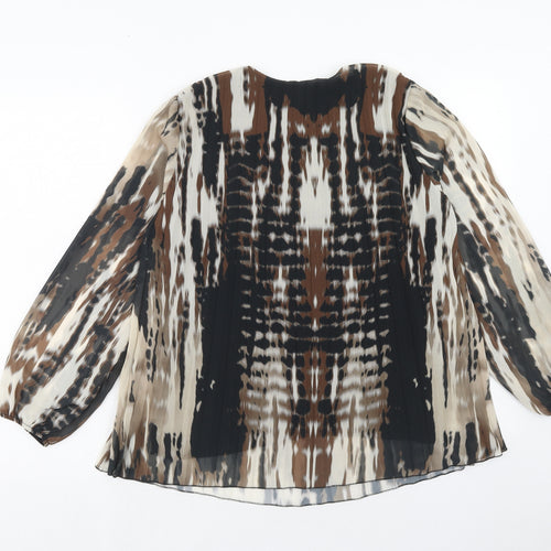 Latino Womens Brown Geometric Polyester Basic Blouse Size 10 V-Neck