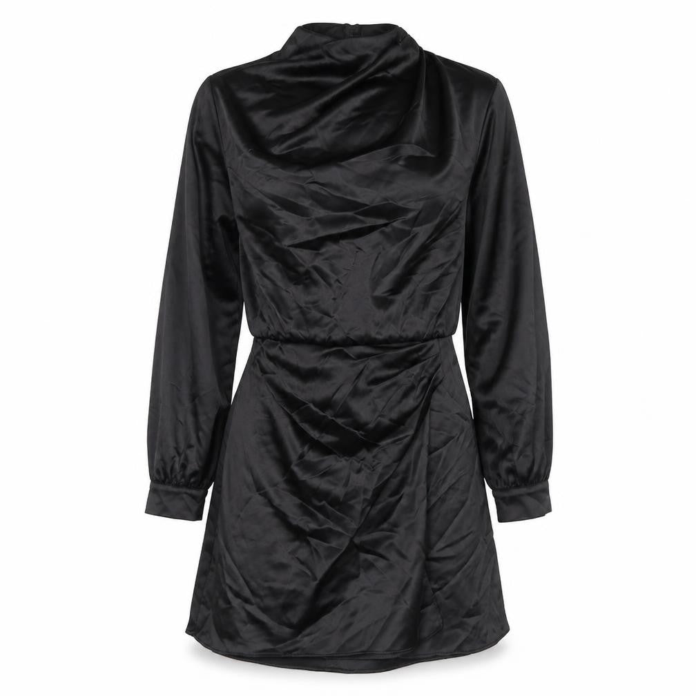 Front view of Zara women’s black polyester a-line, size M, round neck zip