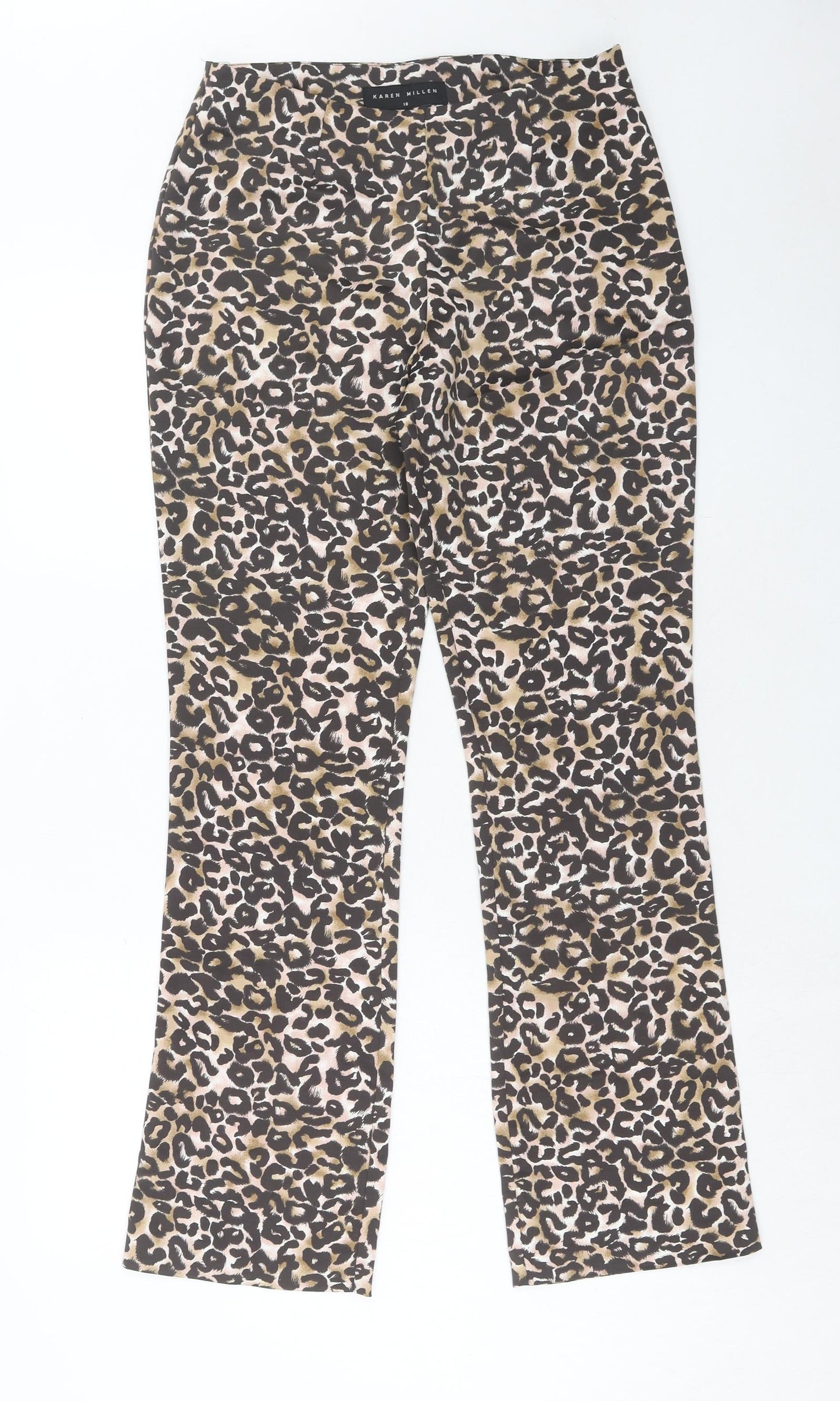 Karen Millen Womens Brown Animal Print Polyester Trousers Size 10 Regular Zip - Leopard Pattern