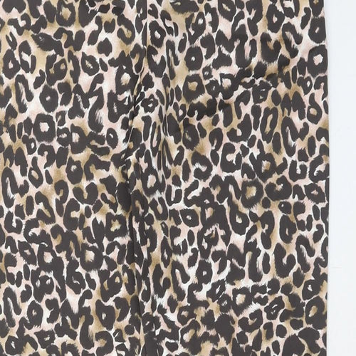 Karen Millen Womens Brown Animal Print Polyester Trousers Size 10 Regular Zip - Leopard Pattern