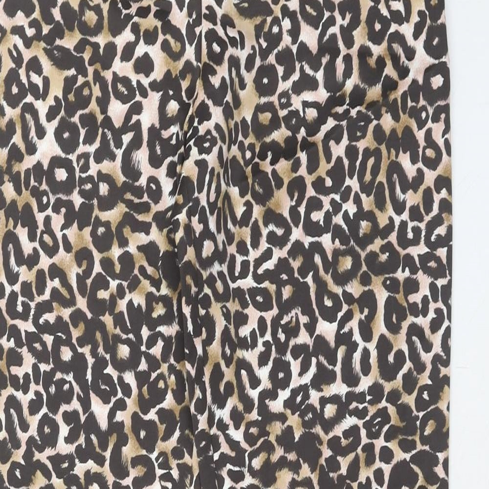 Karen Millen Womens Brown Animal Print Polyester Trousers Size 10 Regular Zip - Leopard Pattern