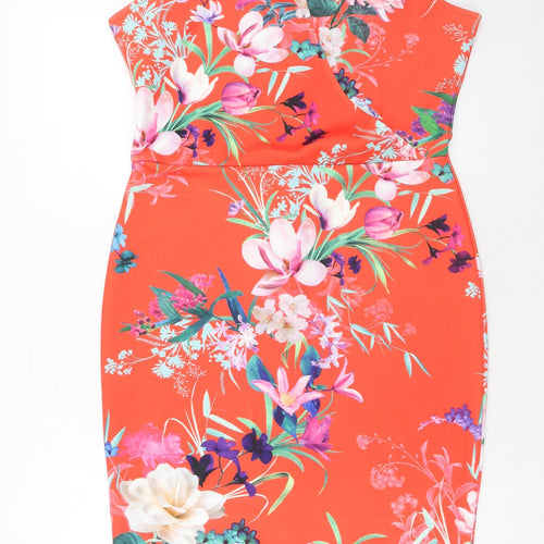 Lipsy Womens Red Floral Polyester Bodycon Size 16 Halter Button