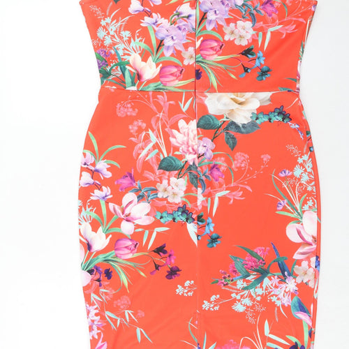 Lipsy Womens Red Floral Polyester Bodycon Size 16 Halter Button
