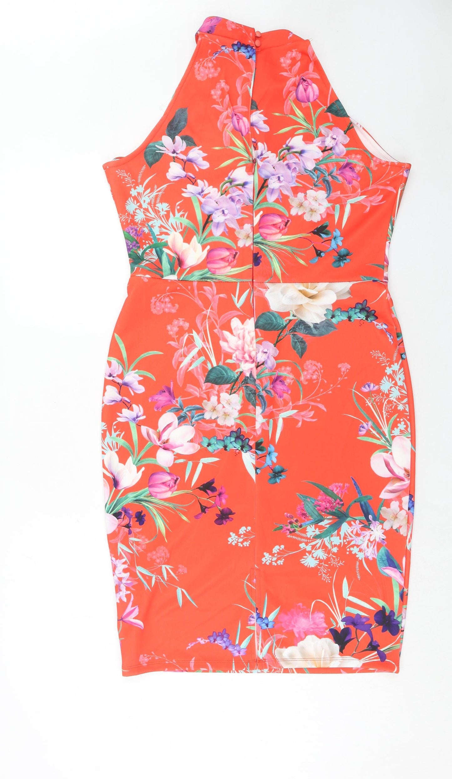 Lipsy Womens Red Floral Polyester Bodycon Size 16 Halter Button