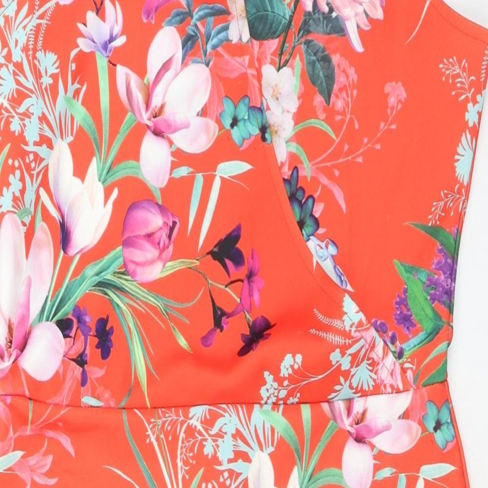 Lipsy Womens Red Floral Polyester Bodycon Size 16 Halter Button