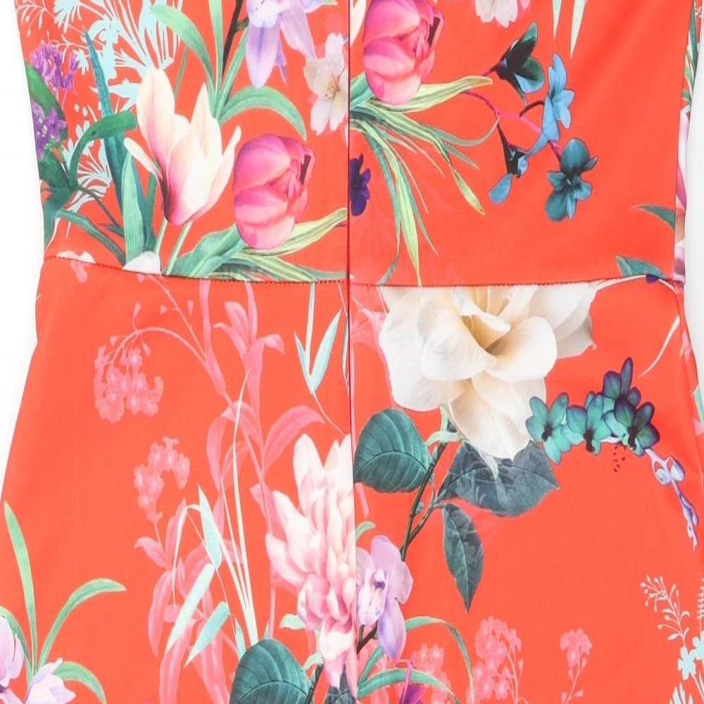 Lipsy Womens Red Floral Polyester Bodycon Size 16 Halter Button