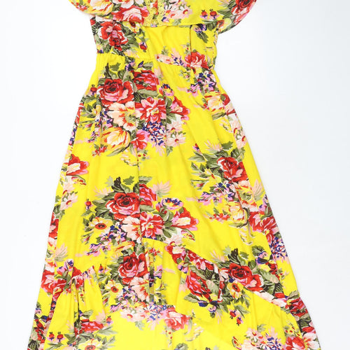 Lily Womens Yellow Floral Polyester Trapeze & Swing Size XS Round Neck Pullover