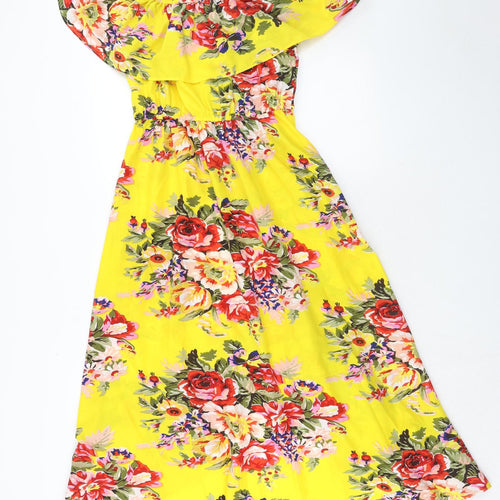 Lily Womens Yellow Floral Polyester Trapeze & Swing Size XS Round Neck Pullover