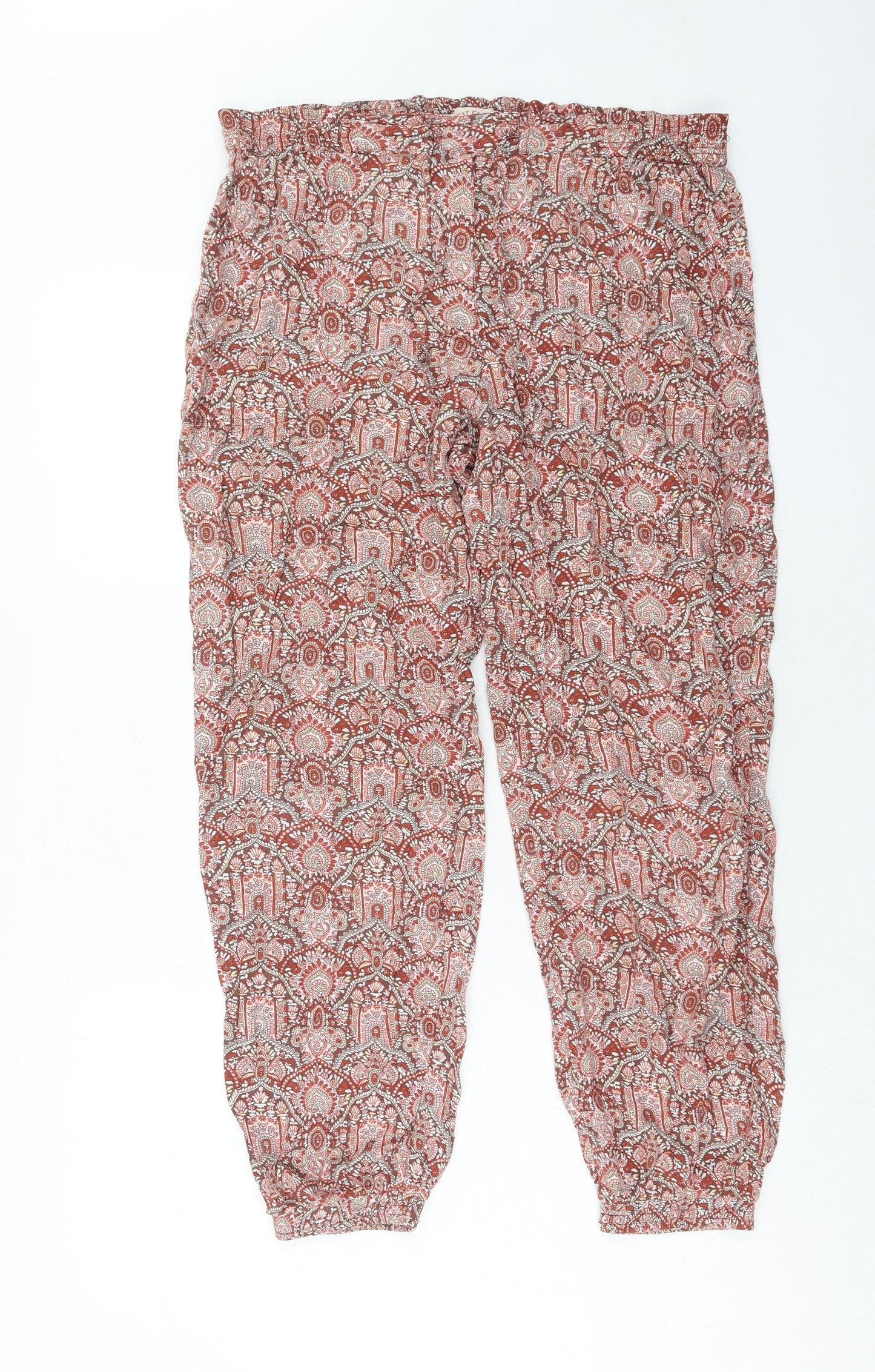 Fat Face Womens Red Geometric Viscose Harem Trousers Size 12 Regular