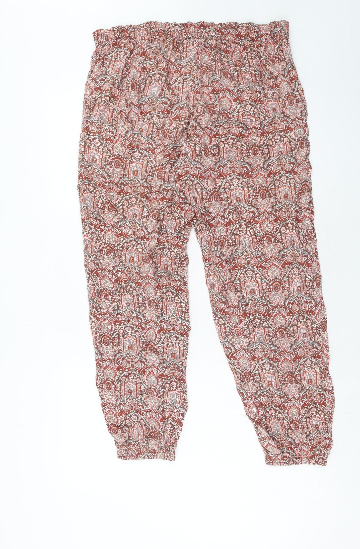 Fat Face Womens Red Geometric Viscose Harem Trousers Size 12 Regular