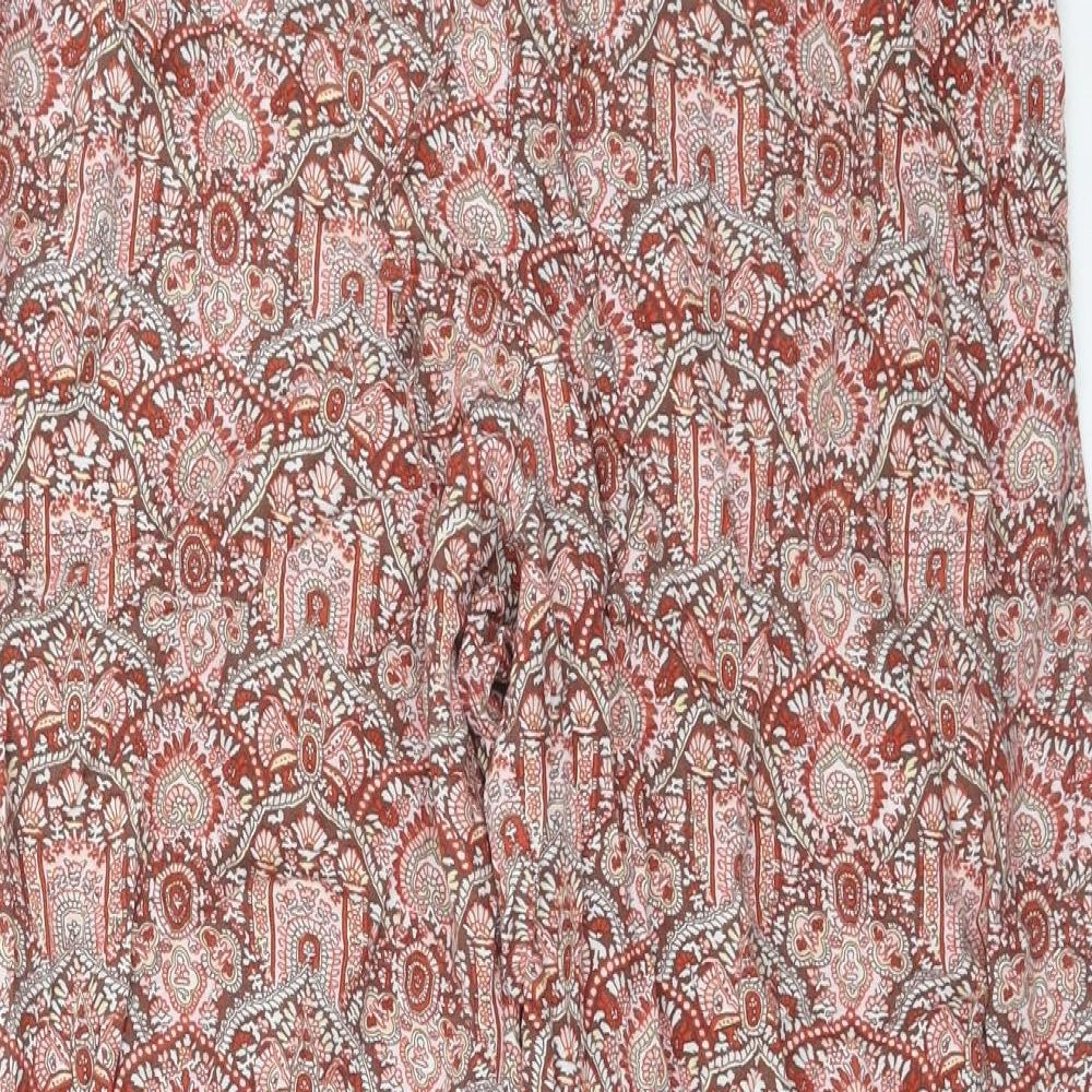 Fat Face Womens Red Geometric Viscose Harem Trousers Size 12 Regular