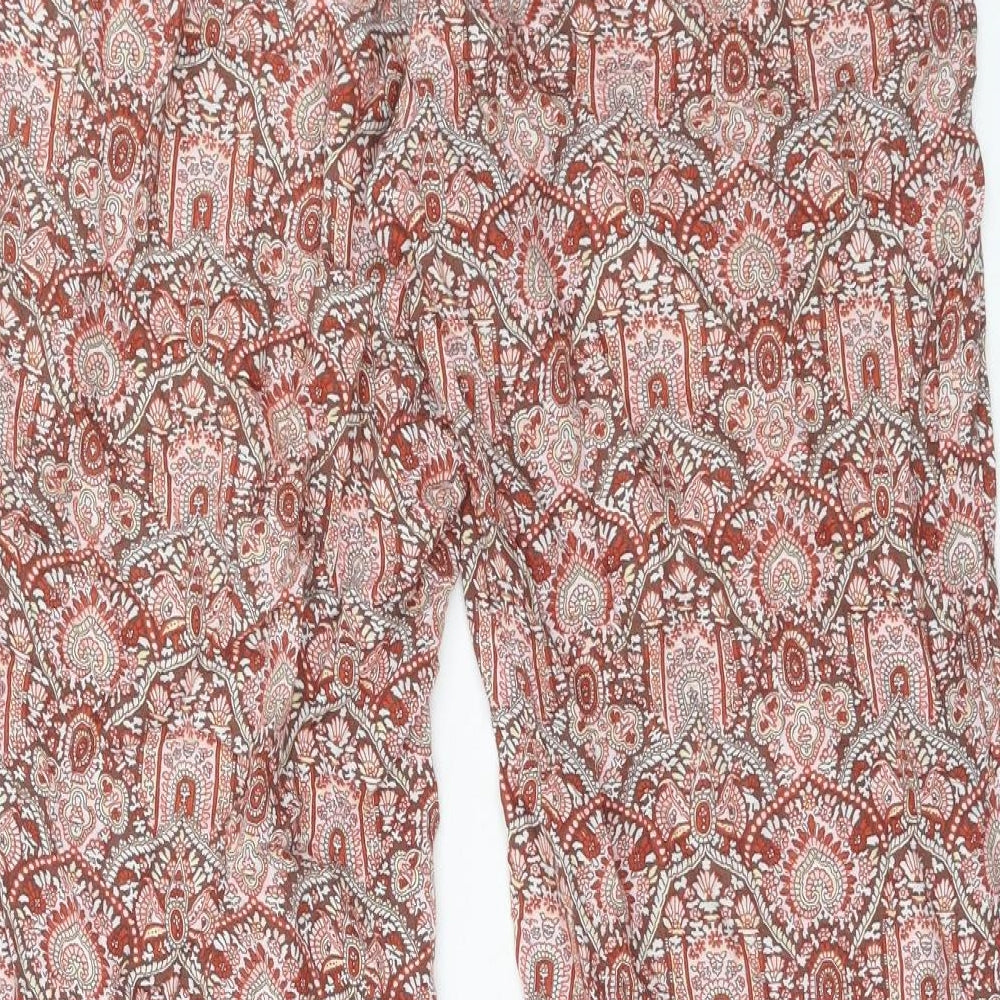 Fat Face Womens Red Geometric Viscose Harem Trousers Size 12 Regular