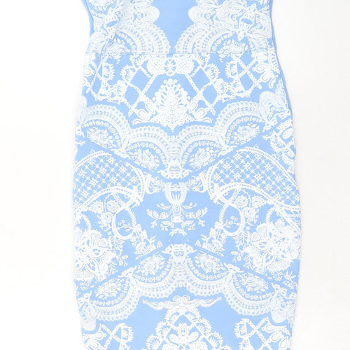 Lipsy Womens Blue Geometric Polyester Bodycon Size 10 Sweetheart Zip
