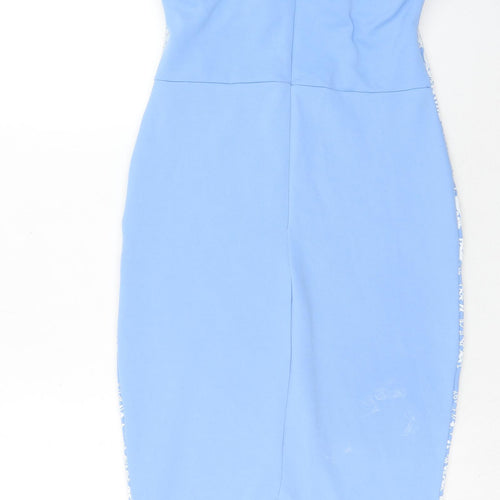 Lipsy Womens Blue Geometric Polyester Bodycon Size 10 Sweetheart Zip