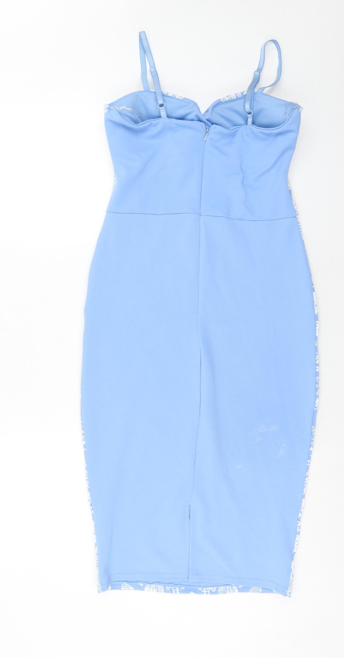Lipsy Womens Blue Geometric Polyester Bodycon Size 10 Sweetheart Zip