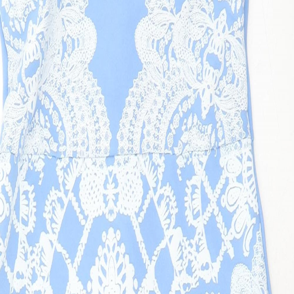 Lipsy Womens Blue Geometric Polyester Bodycon Size 10 Sweetheart Zip