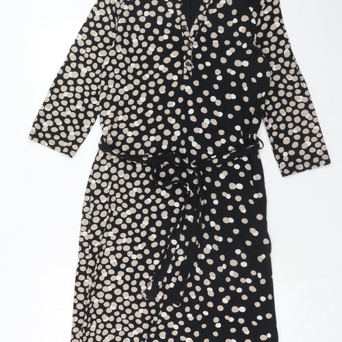 Nanso Womens Black Geometric Viscose A-Line Size M V-Neck Button