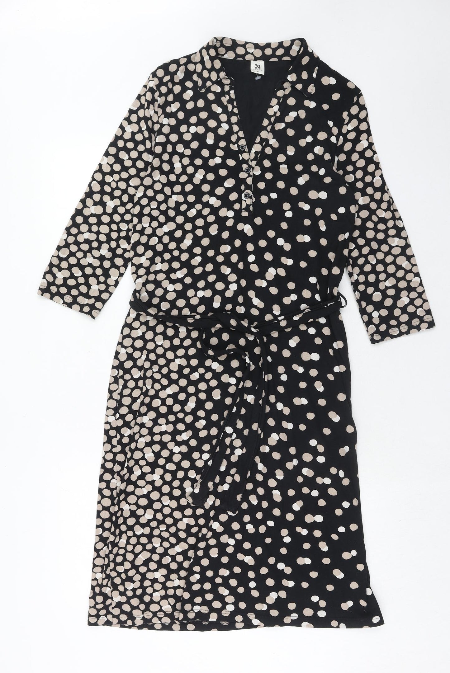 Nanso Womens Black Geometric Viscose A-Line Size M V-Neck Button