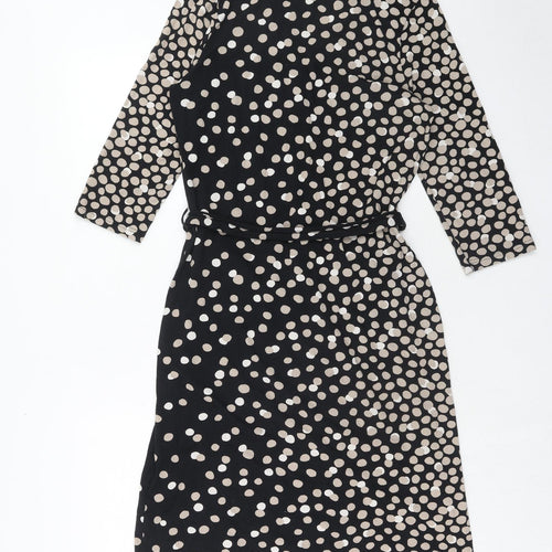 Nanso Womens Black Geometric Viscose A-Line Size M V-Neck Button
