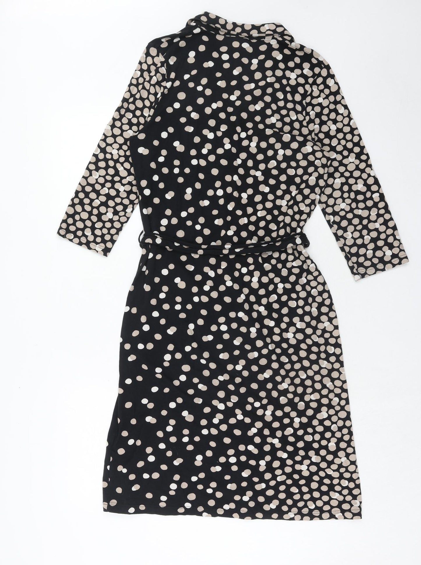 Nanso Womens Black Geometric Viscose A-Line Size M V-Neck Button