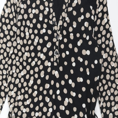 Nanso Womens Black Geometric Viscose A-Line Size M V-Neck Button