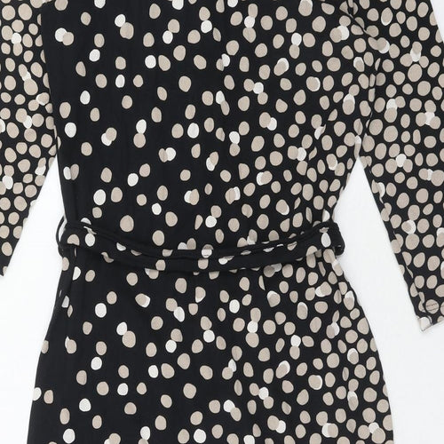 Nanso Womens Black Geometric Viscose A-Line Size M V-Neck Button