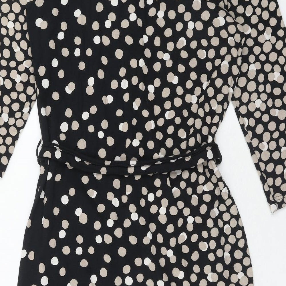 Nanso Womens Black Geometric Viscose A-Line Size M V-Neck Button