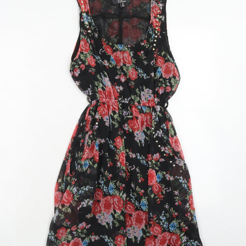 Rare Womens Red Floral Polyester Fit & Flare Size 8 Scoop Neck Pullover