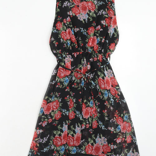 Rare Womens Red Floral Polyester Fit & Flare Size 8 Scoop Neck Pullover