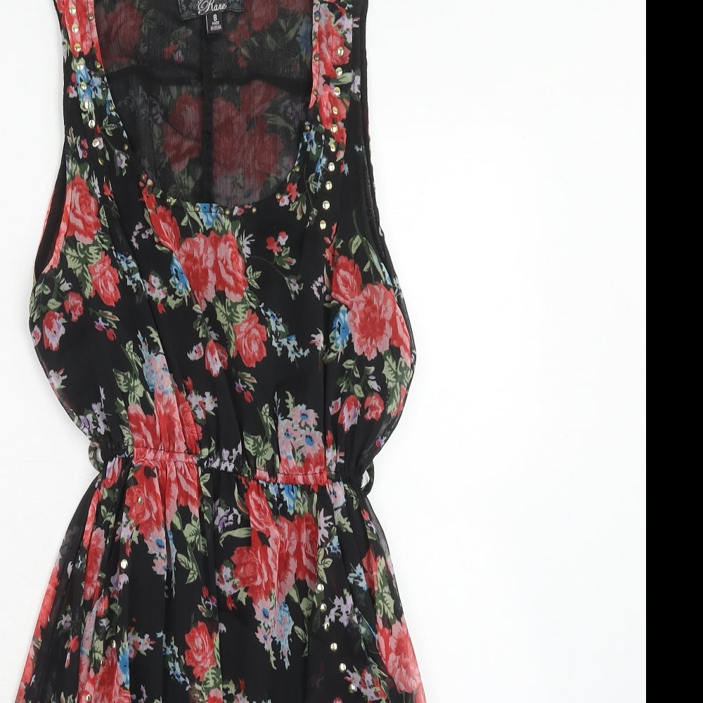 Rare Womens Red Floral Polyester Fit & Flare Size 8 Scoop Neck Pullover