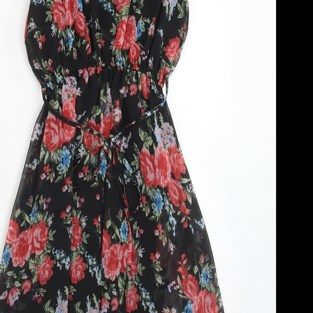 Rare Womens Red Floral Polyester Fit & Flare Size 8 Scoop Neck Pullover