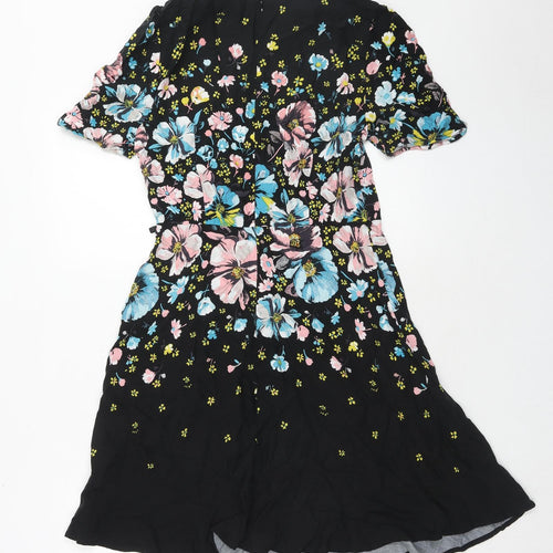 Oasis Womens Black Floral Viscose Shift Size 10 Round Neck Zip