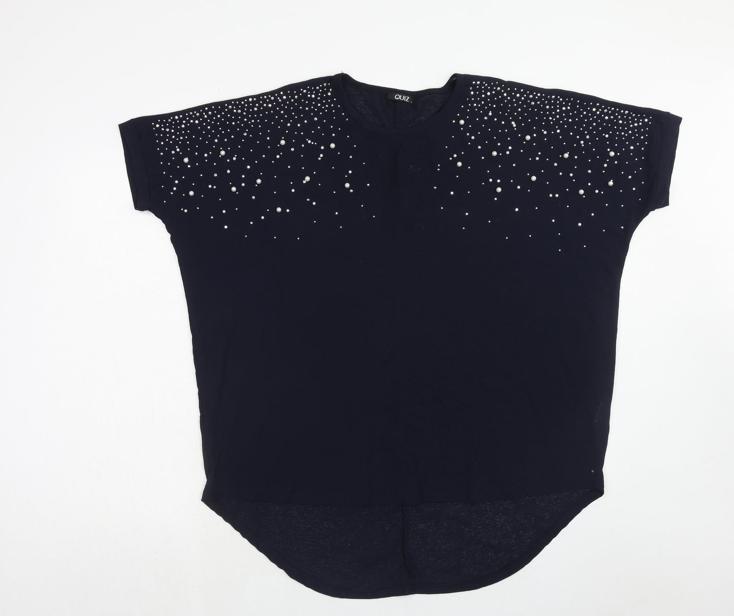Quiz Womens Blue Polyester Basic Blouse Size S Crew Neck