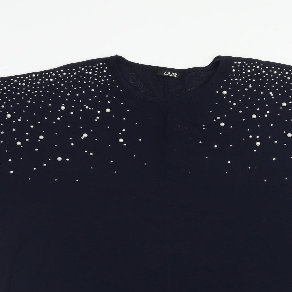 Quiz Womens Blue Polyester Basic Blouse Size S Crew Neck