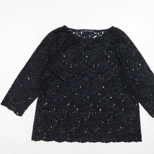 Marks and Spencer Womens Blue Polyamide Basic Blouse Size 14 Boat Neck