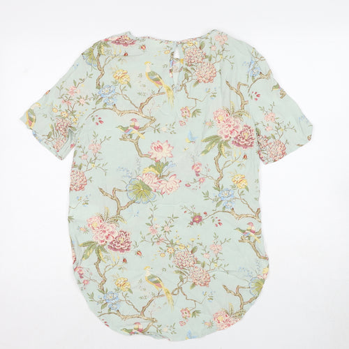 H&M Womens Blue Floral Viscose Basic Blouse Size 6 Boat Neck