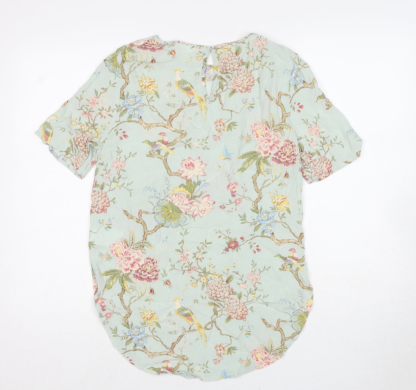 H&M Womens Blue Floral Viscose Basic Blouse Size 6 Boat Neck