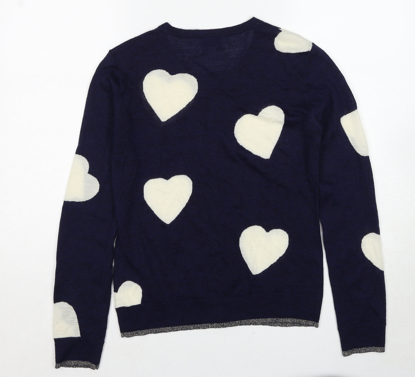 Antoni & Alison Womens Blue Round Neck Geometric Wool Pullover Jumper Size 10 - Heart Pattern